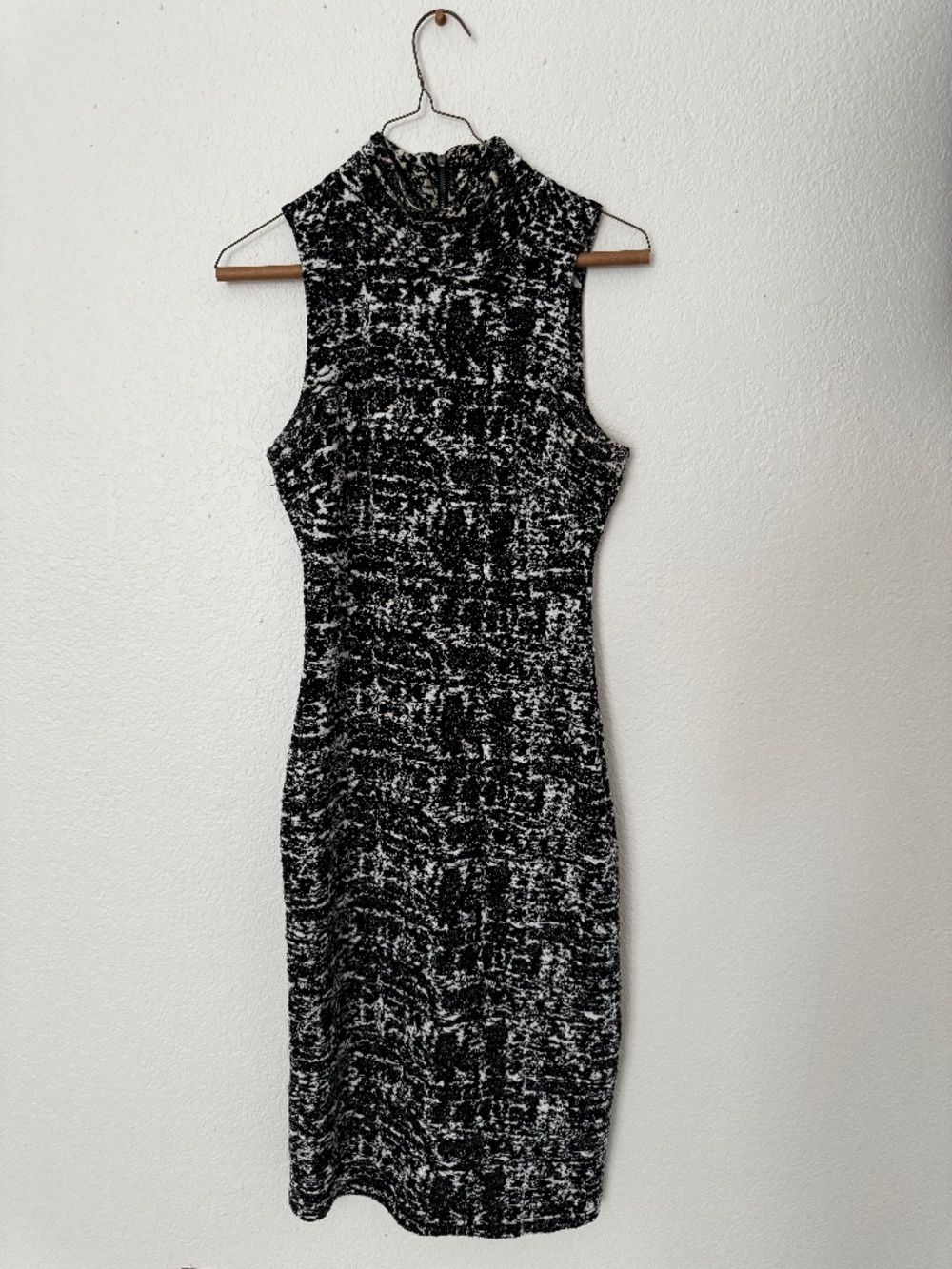 Fitted Black and White Geometric Dress